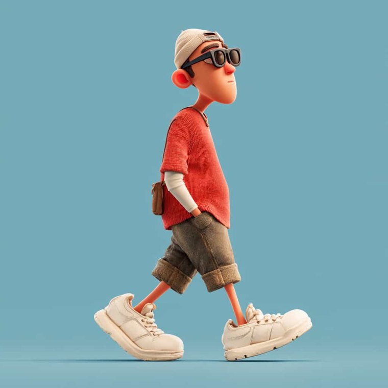 The source image: a 3D character in a red t-shirt and sunglasses on a flat blue background