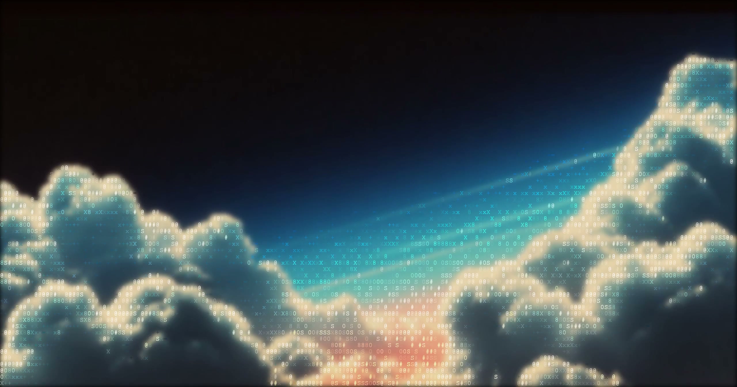 ASCII art rendered with classic printable characters — @ # S 0 8 X mapped to brightness, producing the iconic text-art look