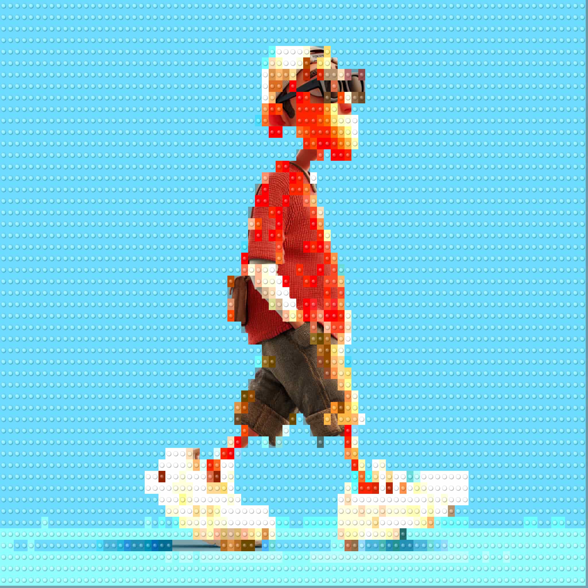 LEGO-style brick mosaic of a photograph — studded tile rendering with raised-dot highlights