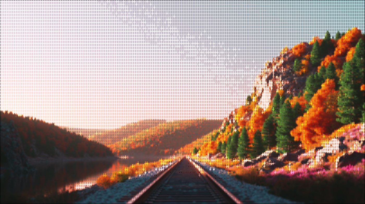 ASCII art composed of cross and plus glyphs — hatched grid texture covering the image