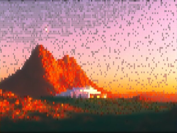 Photo rendered in the Block style, Half blocks