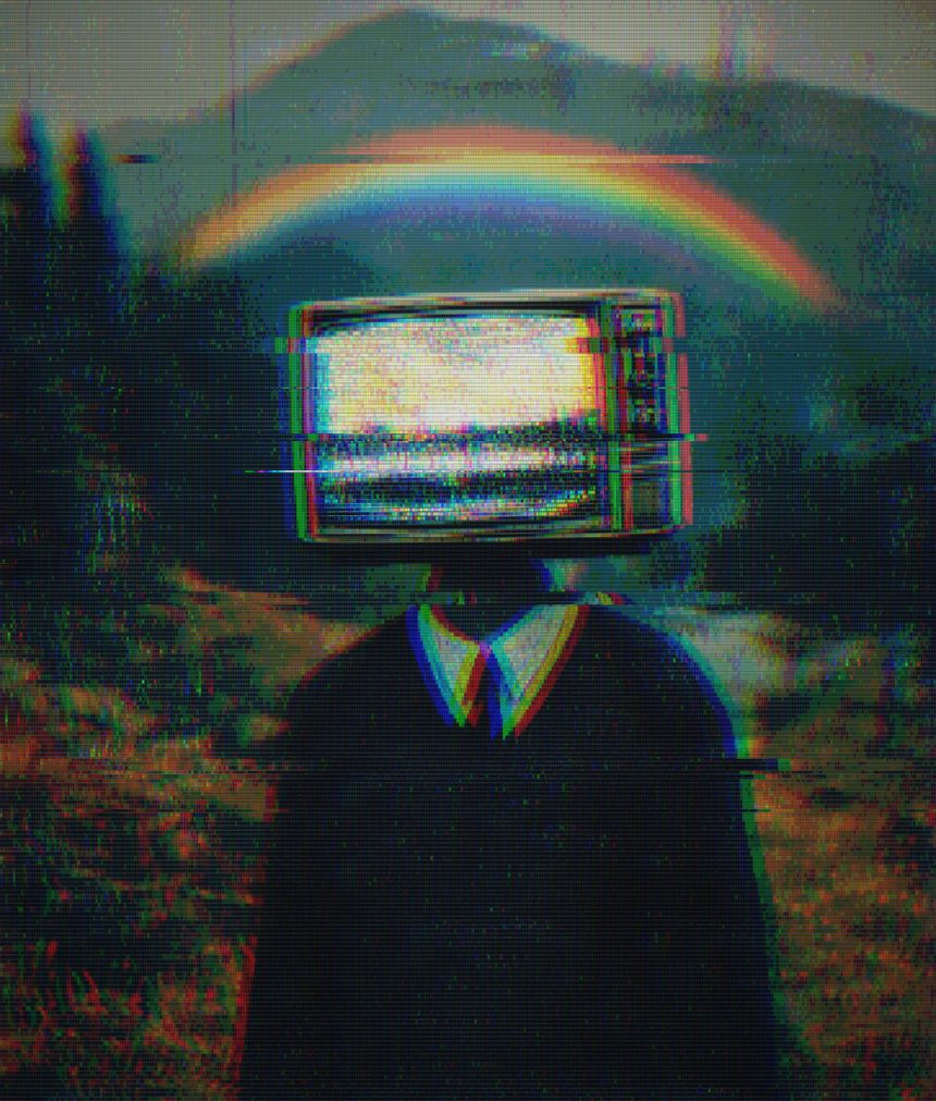 Photo rendered with the glitch effect, VHS scanline look