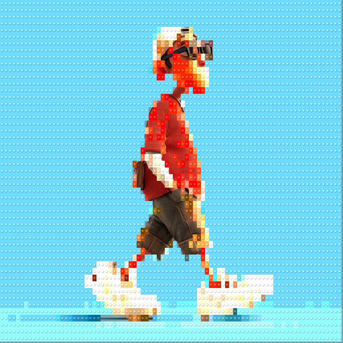 A photo turned into a LEGO mosaic of studded bricks
