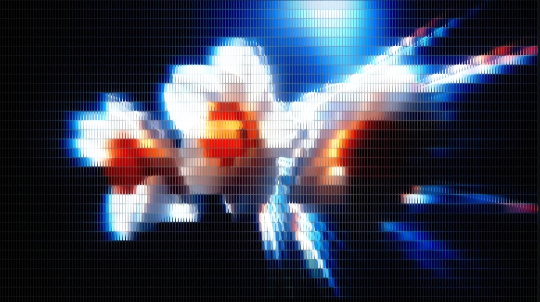 A light burst rebuilt as a mosaic of tall rectangular tiles