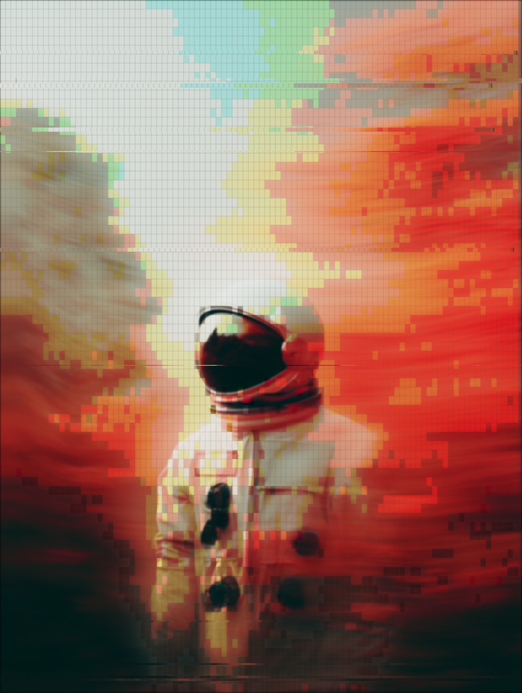 Pixel art portrait converted from a colour photograph using a clean square pixel grid — classic 8-bit / 16-bit retro look