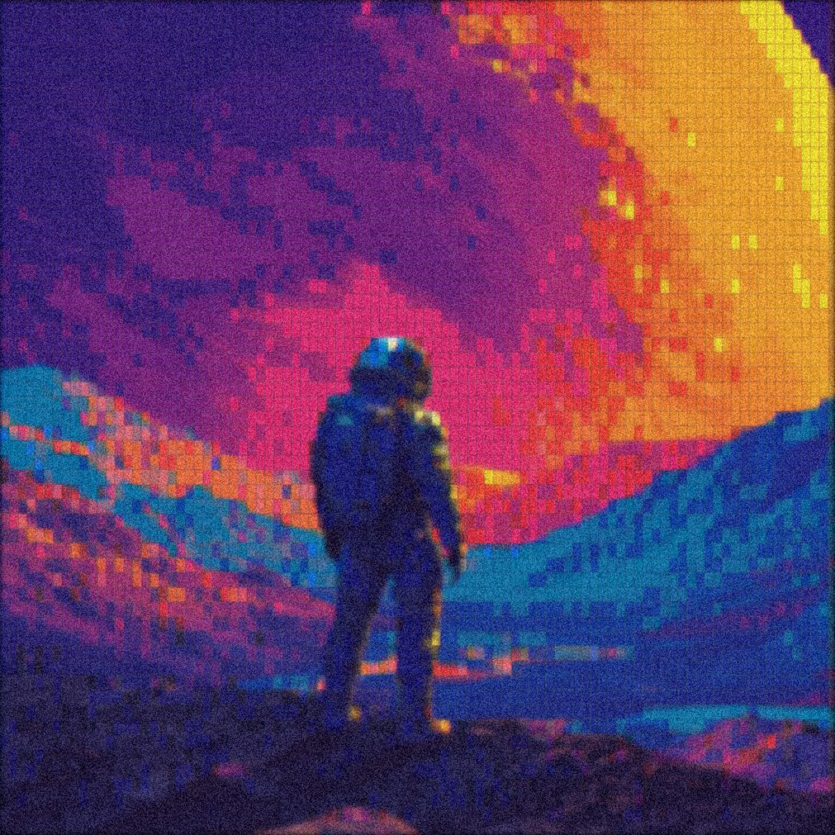 Pixel art version of an image with a vibrant arcade-style colour palette — high-saturation pixelation