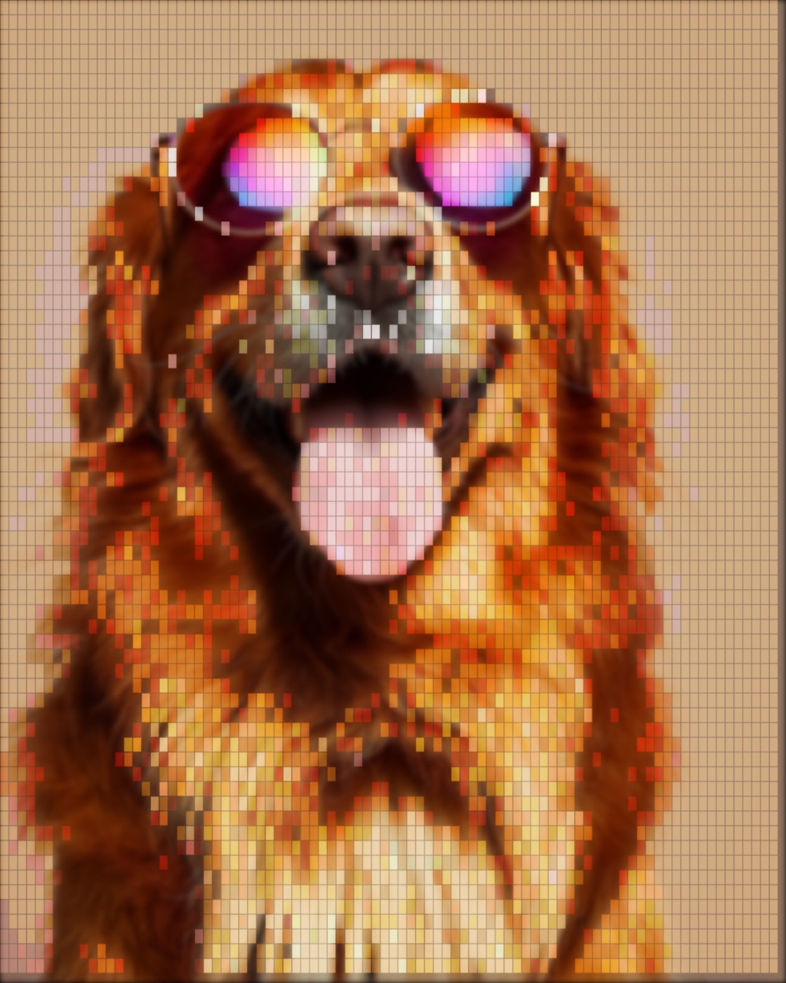 Photo pixelated with bold large pixels and high contrast — chunky NES-era pixel art look