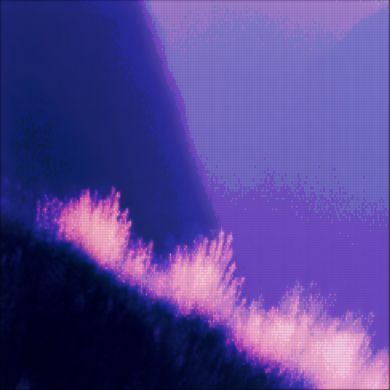 Photo turned into pixel art with a moody dark palette — high-contrast retro game cover aesthetic